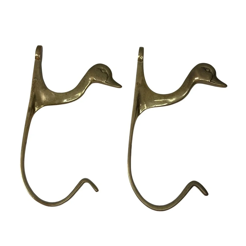 Vintage 70s Heavy Brass Duck Goose Head Wall Hooks 7
